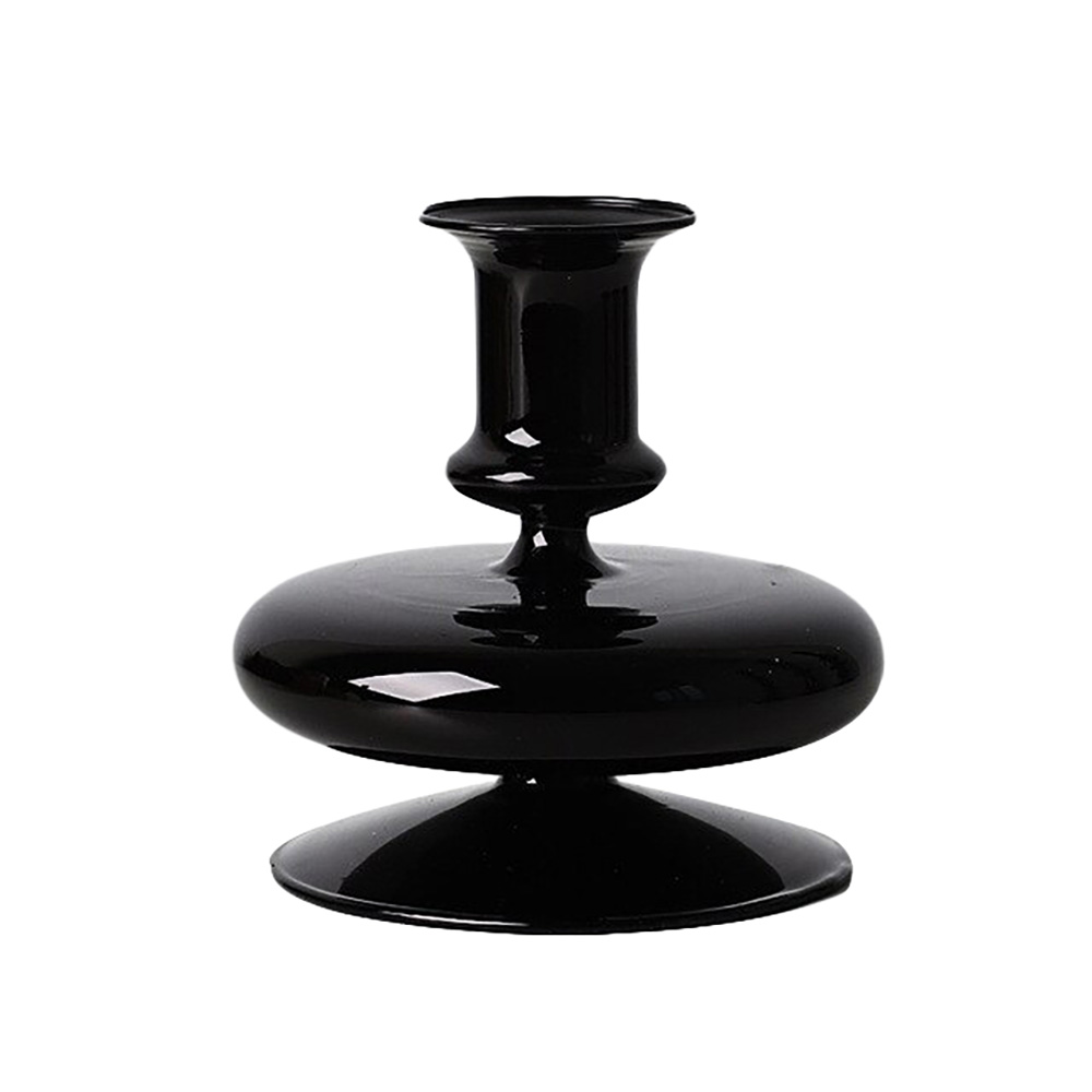 black glass candle holders